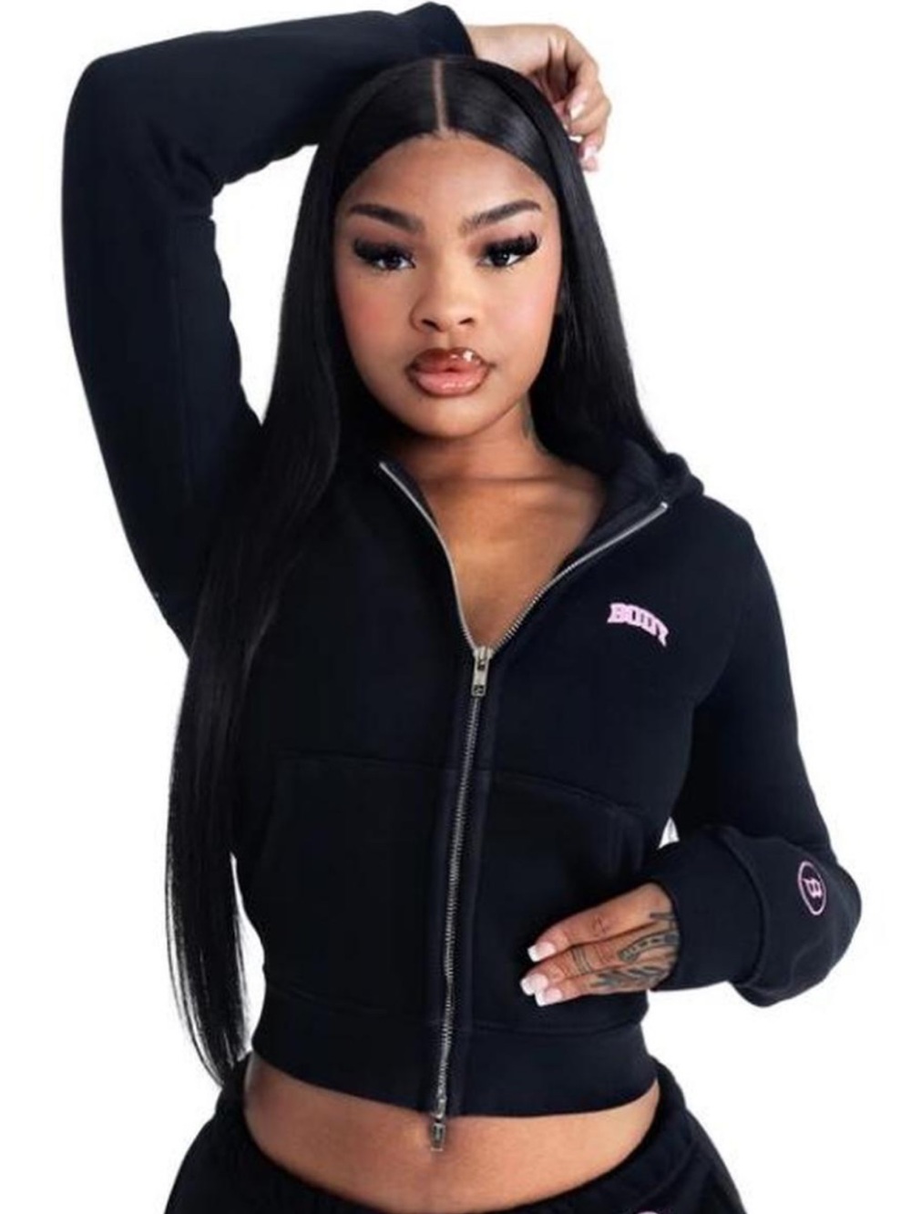 NWT Body by Raven Tracy Women’s Backshot hoodie 2.0 black/pink Sz: Small - NEW